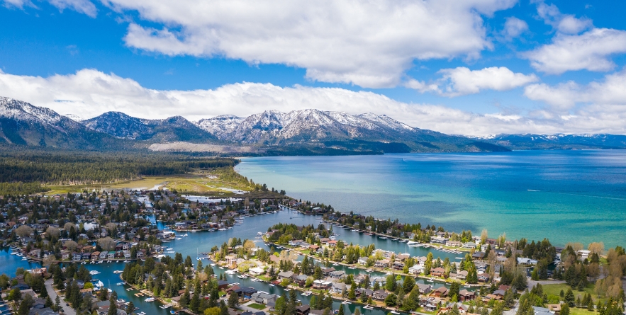 South Lake Tahoe Keys in Summer on Sunny Day with Clear Waters