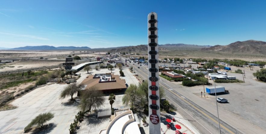 The Tallest Thermometer in the World in Baker, california from a UAV Drone