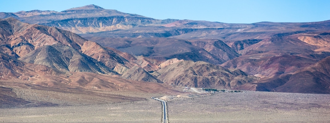 Highway 190 crossing Panamint Valley in Death Valley National Park 