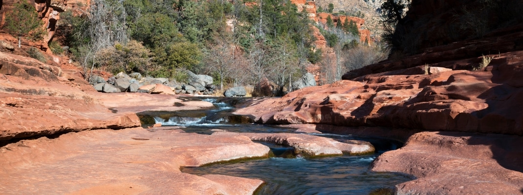 Winter image of Oak Creek at Rock Slide State Park in the Coconino National Forest near Sdeona, Arizona 