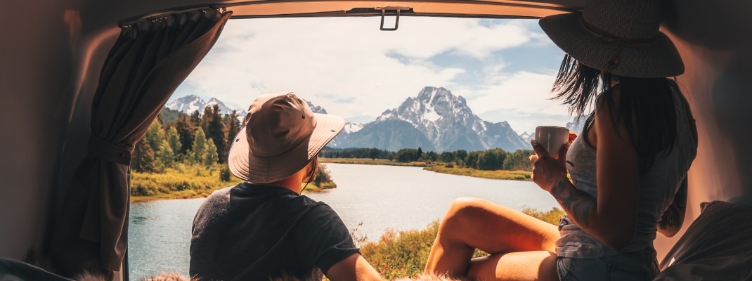 View from back of campervan of Grand Teton National Park, USA