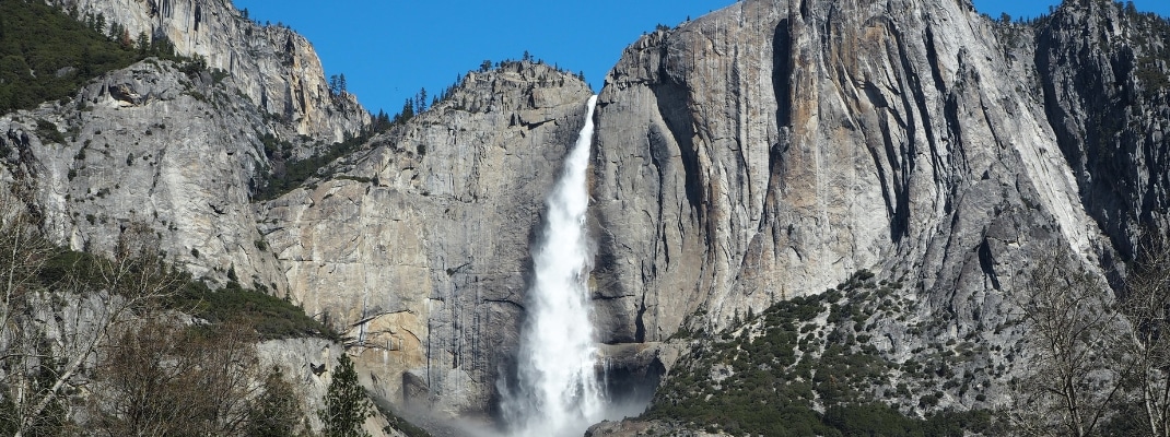 Tokopah Falls .The falls off a cliff.Sequoia National Park California 