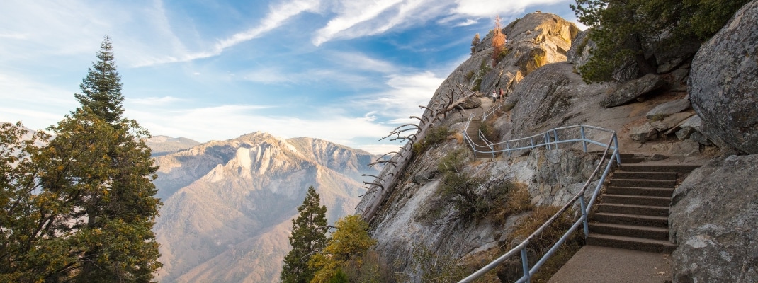 Sunset on an autumn evening at Moro Rock in Sequoia National Park, California, USA