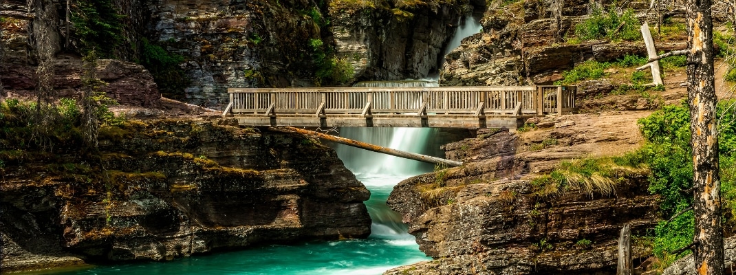 The Saint Mary Falls in the US Glacier National Park, Montana 