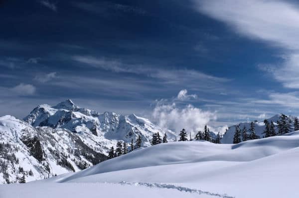 mountains covered in snow