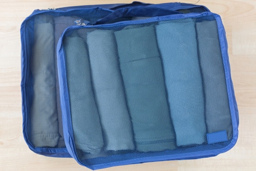 Packing cubes with rolled up items