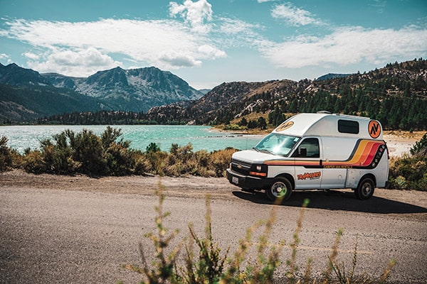 Campervan driving through a national park