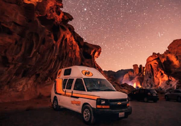 Campervan parked in the desert