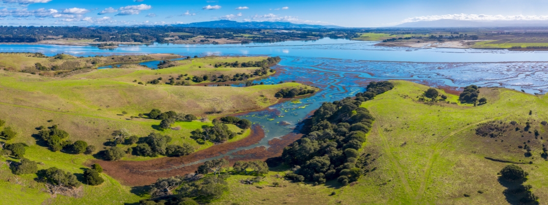Aerial Panoramic View of Elkhorn Slough, Moss Landing, California