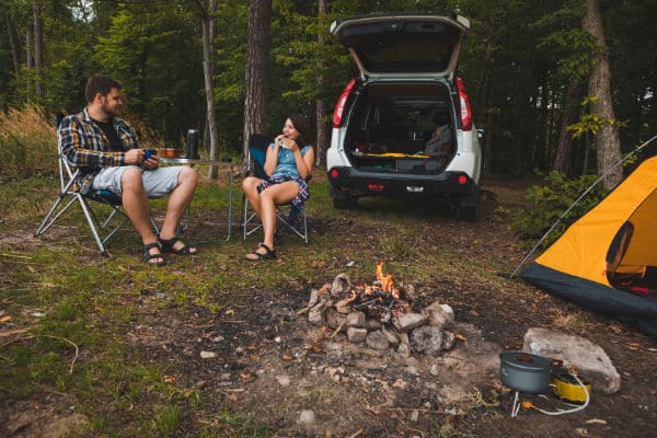 minivan and tent camping