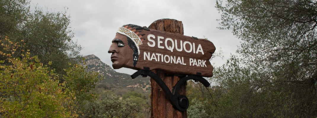 Historic Entry Sign at Sequoia National Park, USA 