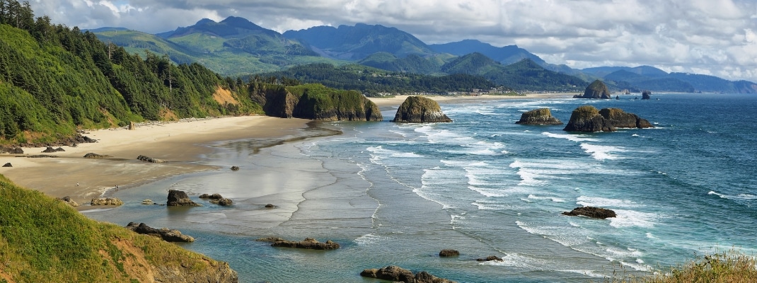 View of Cannon Beach and Indian beach in Ecola State park Oregon 