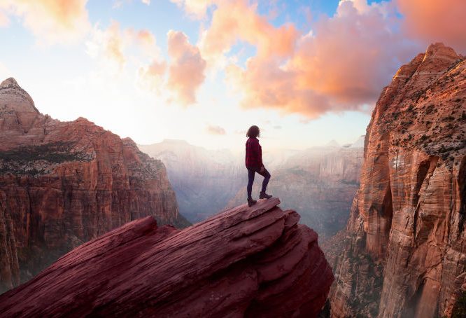 woman hiking in zion