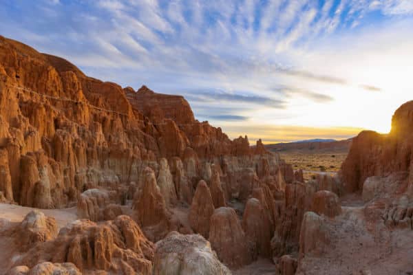 rock formations at Cathedral Gorge at sunset