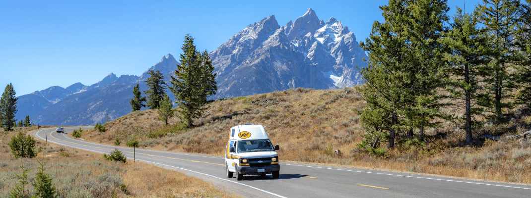 Campervan driving on road