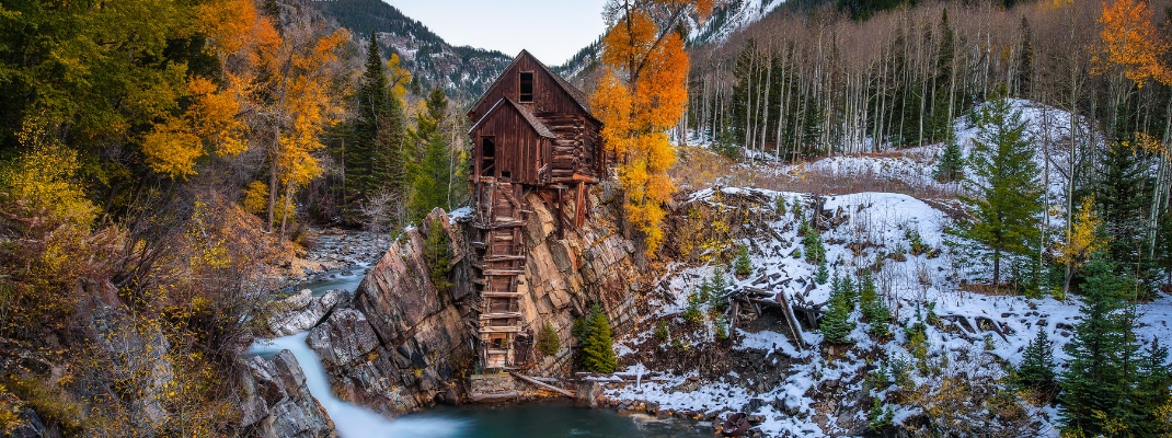 Historic wooden powerhouse called the Crystal Mill 