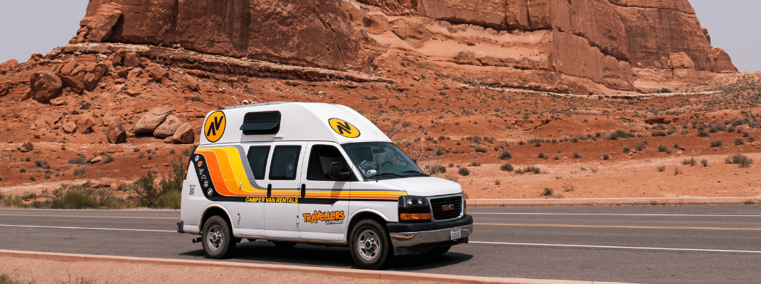 Campervan on road in Utah