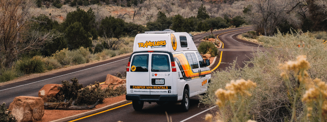 Campervan on road, Zion National Park