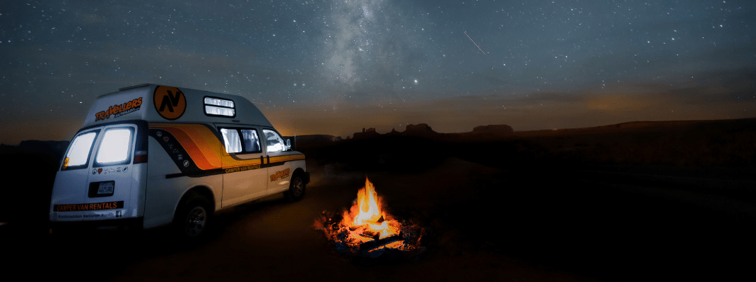 Campervan parked, stargazing in Utah
