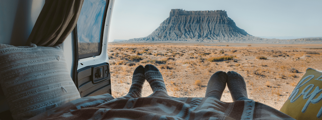 Laying in the back of a campervan in comfort