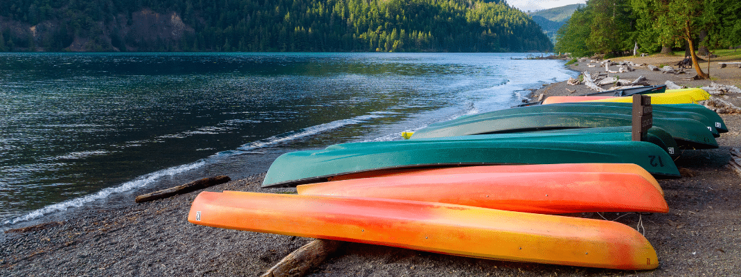 Kayaks next to a lake in the USA