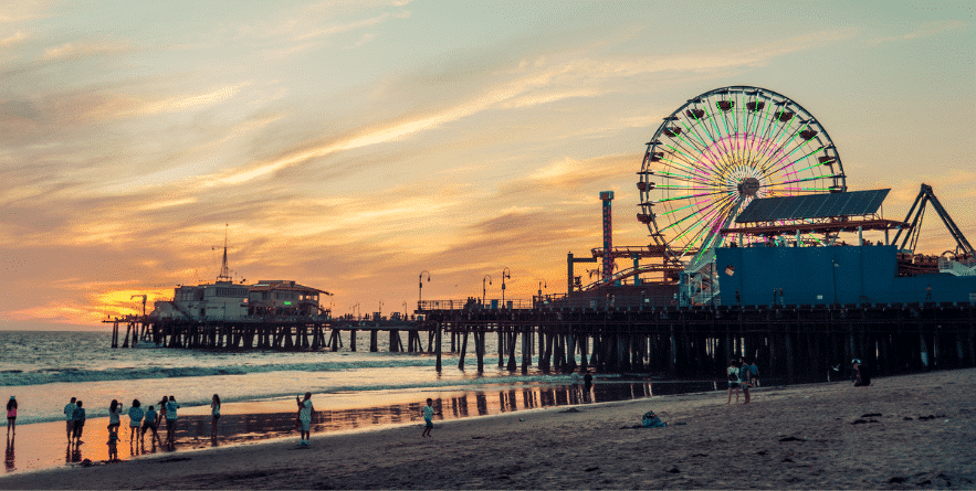 Santa Monica pier at sunset, Los Angeles