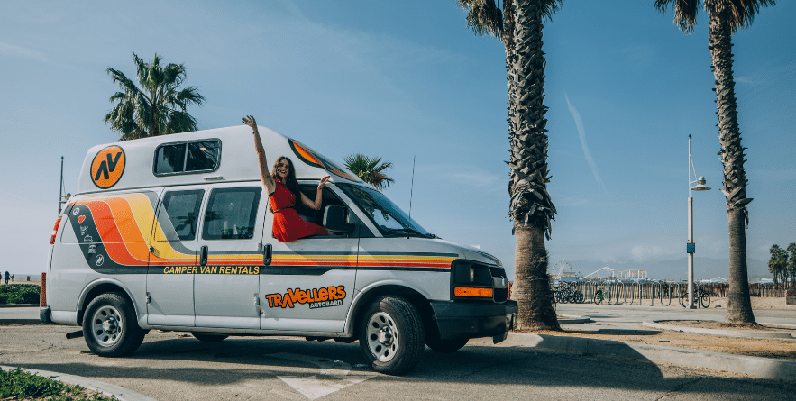 Campervan next to beach in USA