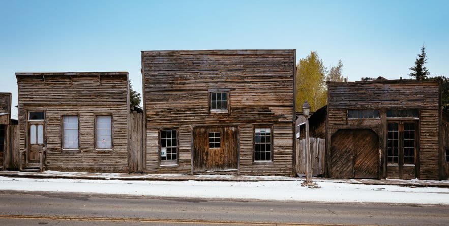 Ghost Town Virginia City Historic District designated in 1961 after Charles and Sue Bovey restored old ruins, in Montana, USA