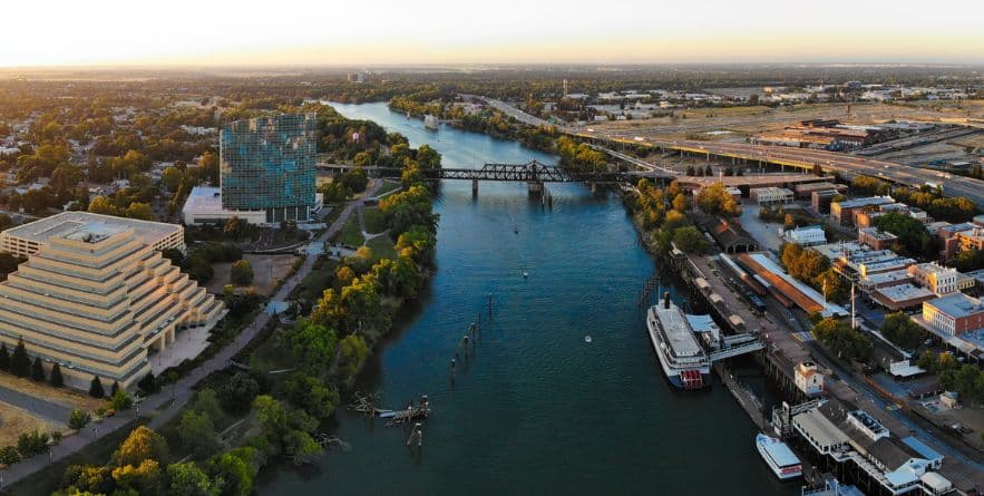 Aerial Panorama of West Sacramento by the river