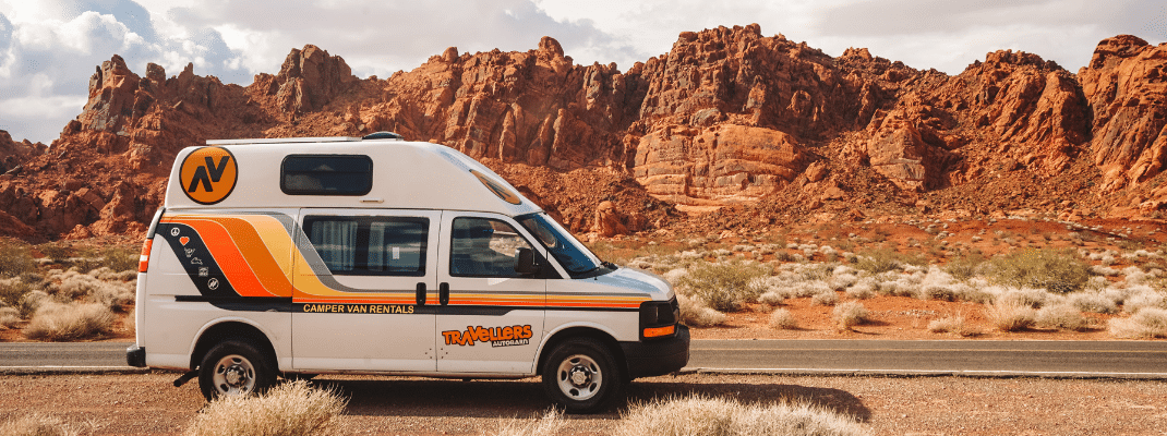 Campervan driving through desert in the USA