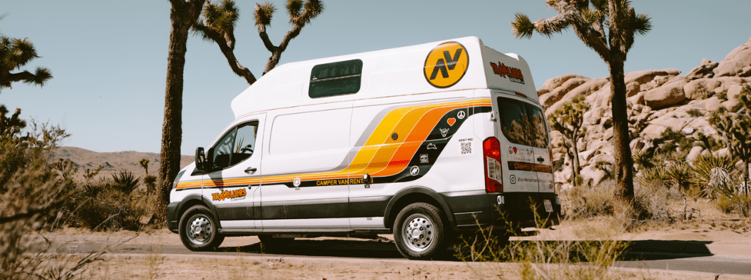 Campervan parked in Joshua Tree National Park, USA