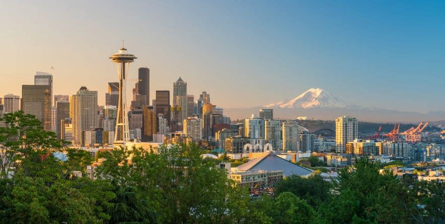 View of downtown Seattle skyline in Seattle Washington, USA