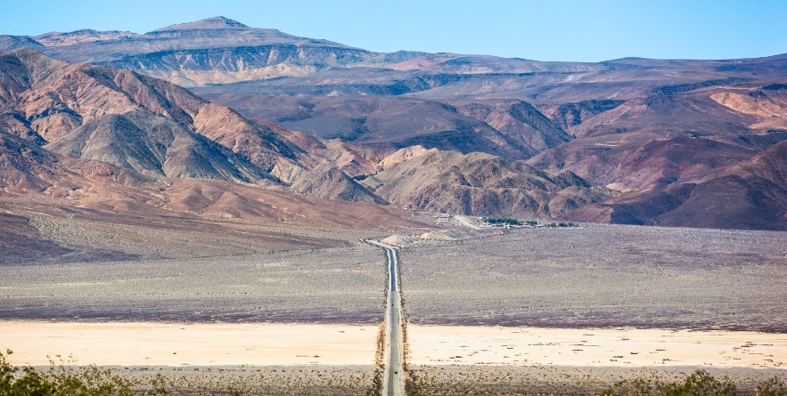 Highway 190 crossing Panamint Valley in Death Valley National Park