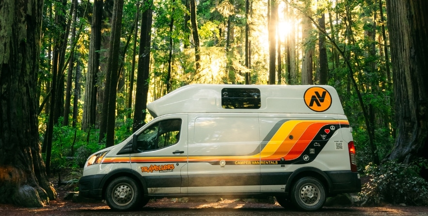 Campervan in Redwoods Forest, USA