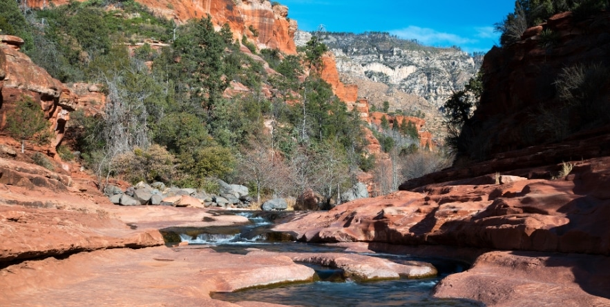 Winter image of Oak Creek at Rock Slide State Park in the Coconino National Forest near Sdeona, Arizona