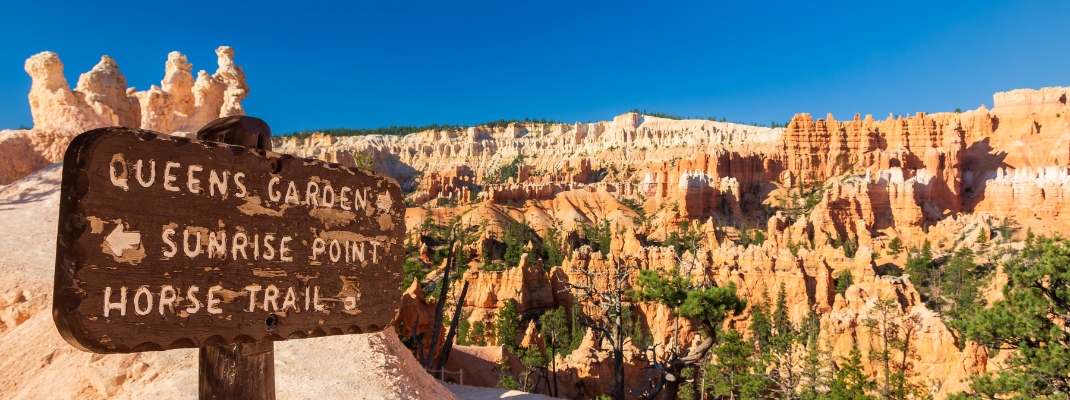 Sign giving directions for the most famous attractions of Bryce Canyon National park