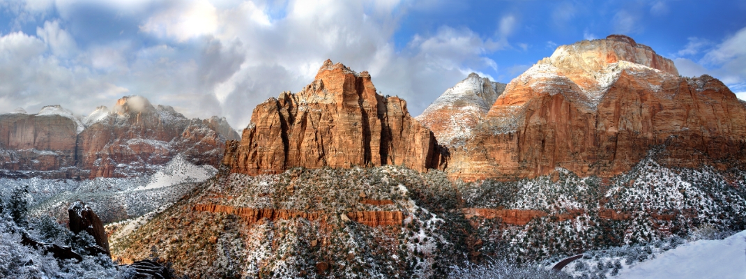 Great Sandstone Peaks In Winter zion