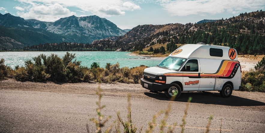 campervan on road in mountains usa