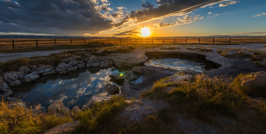 Meadow Hot Spring Utah Beautiful Sunset Sky reflection in the water