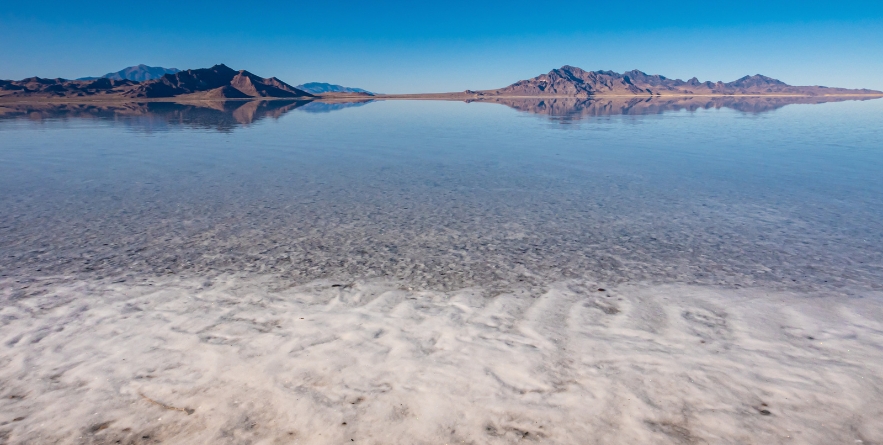 Mountains reflected in the Great Salt Lake near Slat Lake City