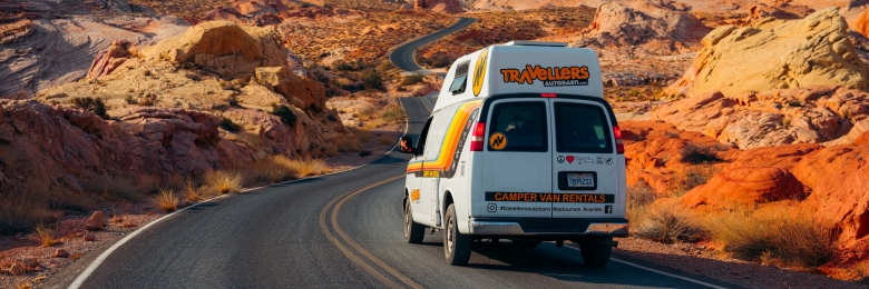 Campervan on road in valley of fire