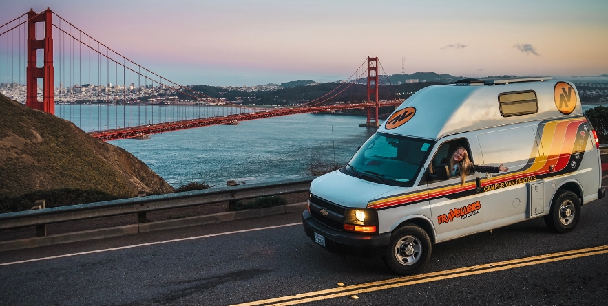 Campervan with golden gate bridge backdrop