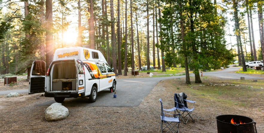 Campervan parked in campsite