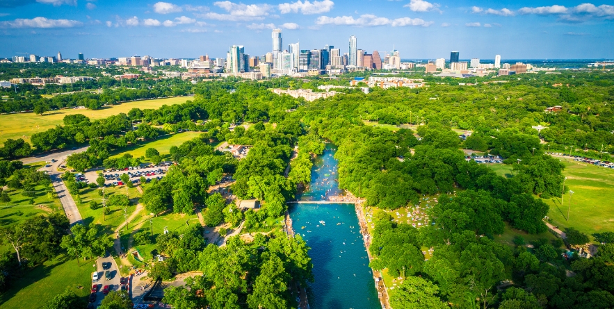 Barton Springs Pool above Austin , Texas , USA