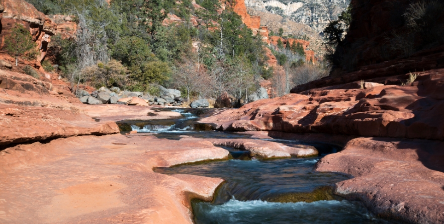 Winter image of Oak Creek at Rock Slide State Park in the Coconino National Forest near Sdeona, Arizona