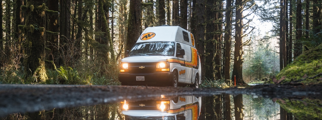 Campervan travelling through olympic national park