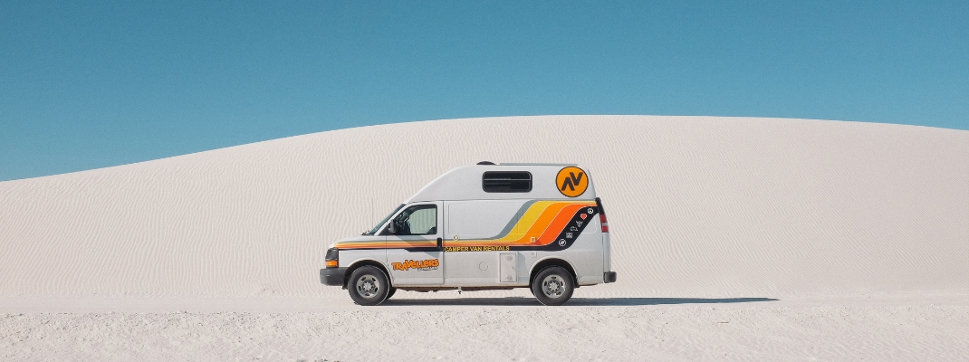 Campervan in sand desert USA 
