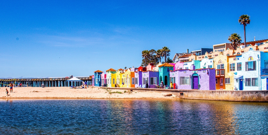 Bright colored building on a California beach (1)
