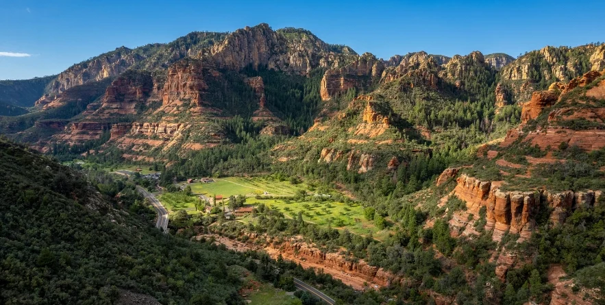 Aerial view of Slide Rock State Park area in Sedona, Arizona
