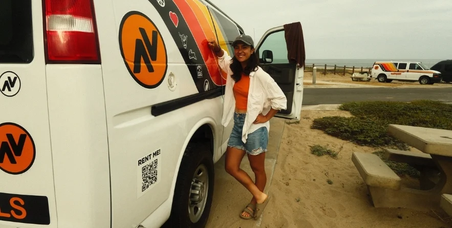 Campervans in los angeles next to beach